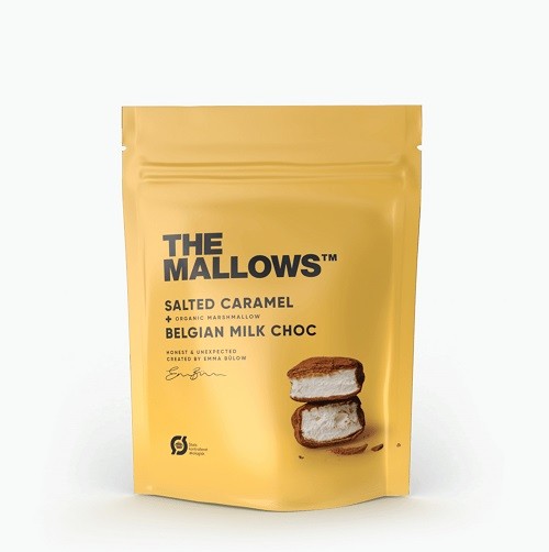 The Mallows / Marshmallows mit gesalzenem Karamell & Belgischer Milchschokolade 90g Packung