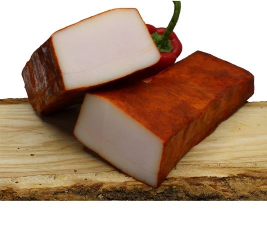 Bio Wollschwein Speck vom Mangalitza mit Paprika aus Österreich Lardo aus dem Mühlviertel