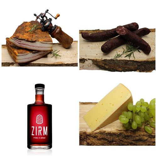 Zirben Schnaps + Dorfkäse + Kainwurzen + Mangalitza Speck Jausenset Deluxe