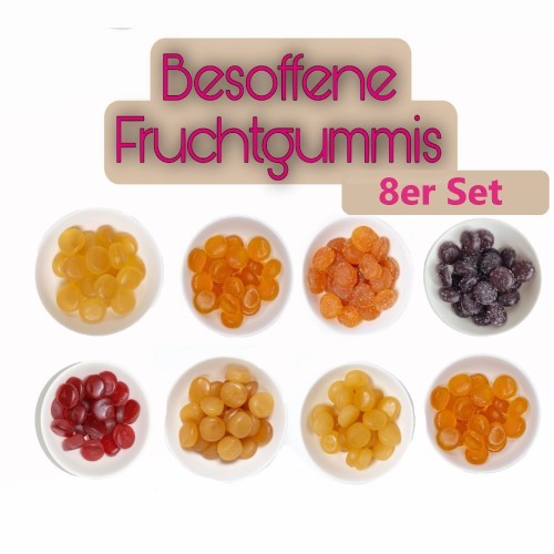 Bedizzy 8er Set Alkoholische Fruchtgummi Gummibären Caipirinha, Glühwein, Gin Tonic, Whisky + Cola, Hugo, Johannisbeeren-Limes